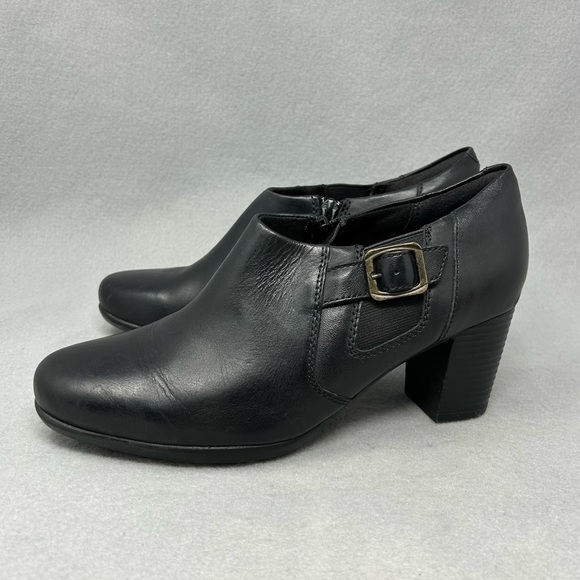 Clarks PROMISE MAY Womens Bootie Shoe Sz 9.5 M Black Leather Side Zipper. - Picture 1 of 12